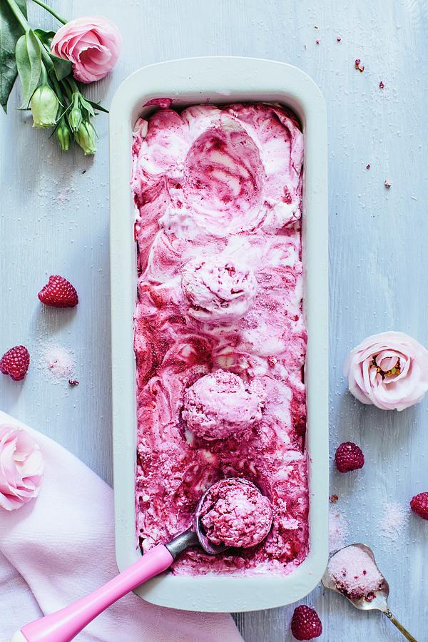 Scoops Of White Chocolate And Raspberry Ice Cream Photograph by Ananda Swarupini