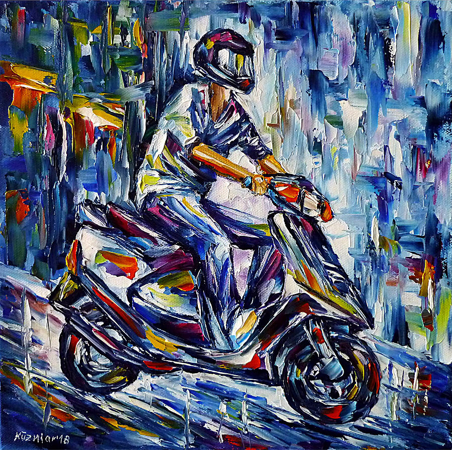 Scooter Driver Painting by Mirek Kuzniar