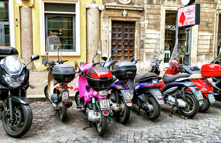Scooters and Motorcycles in Rome Photograph by John Rizzuto