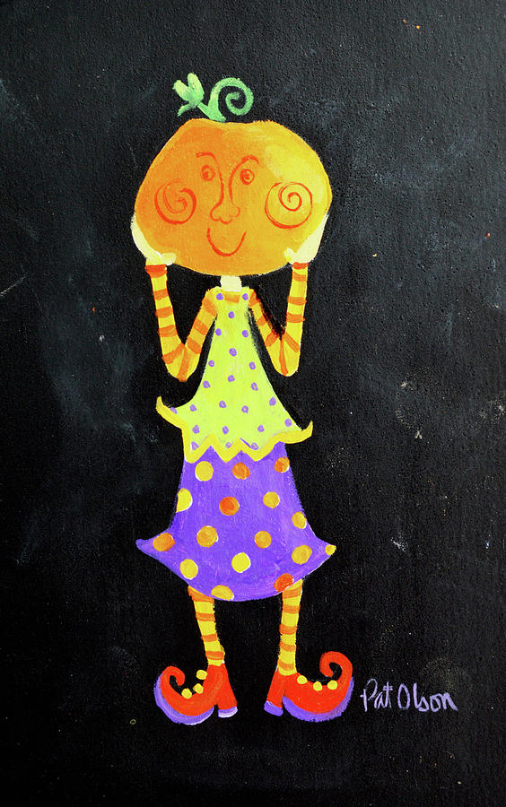 Fall Painting - Scorecrow Pumpkin Head Girl by Pat Olson Fine Art And Whimsy