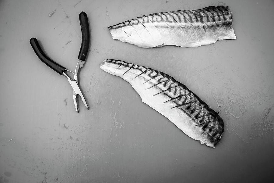 Scored, Raw Mackerel Fillets Photograph by Kirstie Young