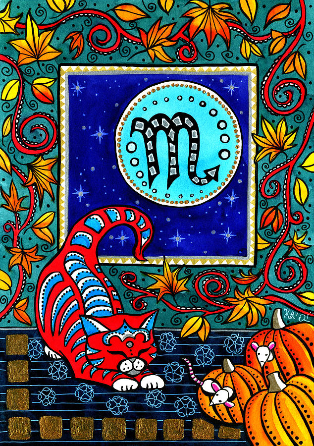 Scorpio Cat Zodiac Painting by Dora Hathazi Mendes