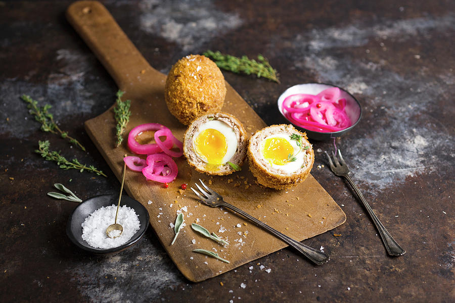 Scotch Eggs With Pickled Onions Photograph by Emily Clifton