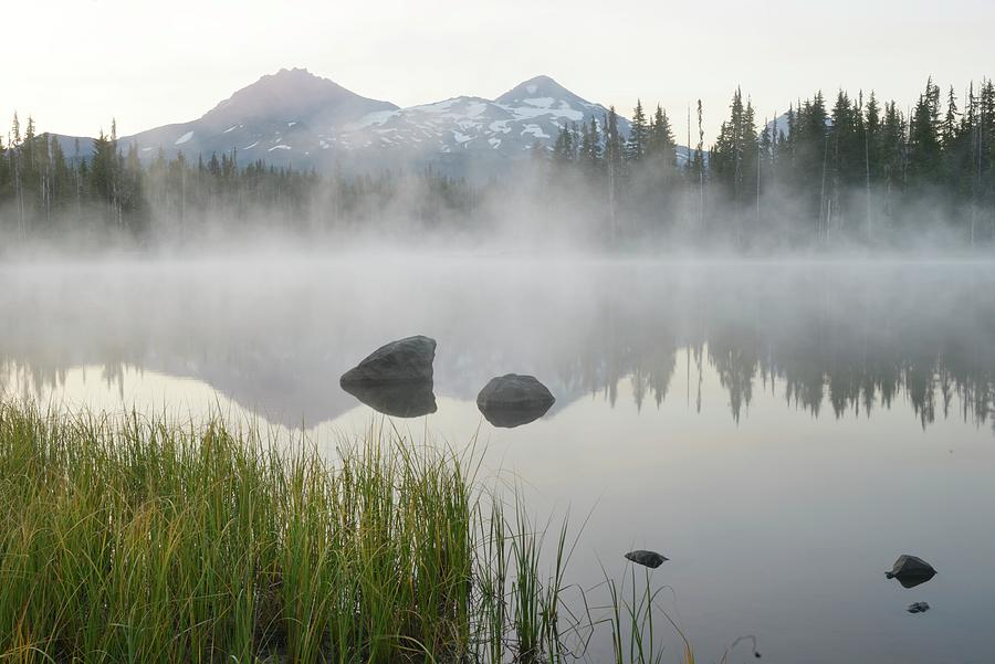 Scott Lake With Mist, Oregon Digital Art by Heeb Photos