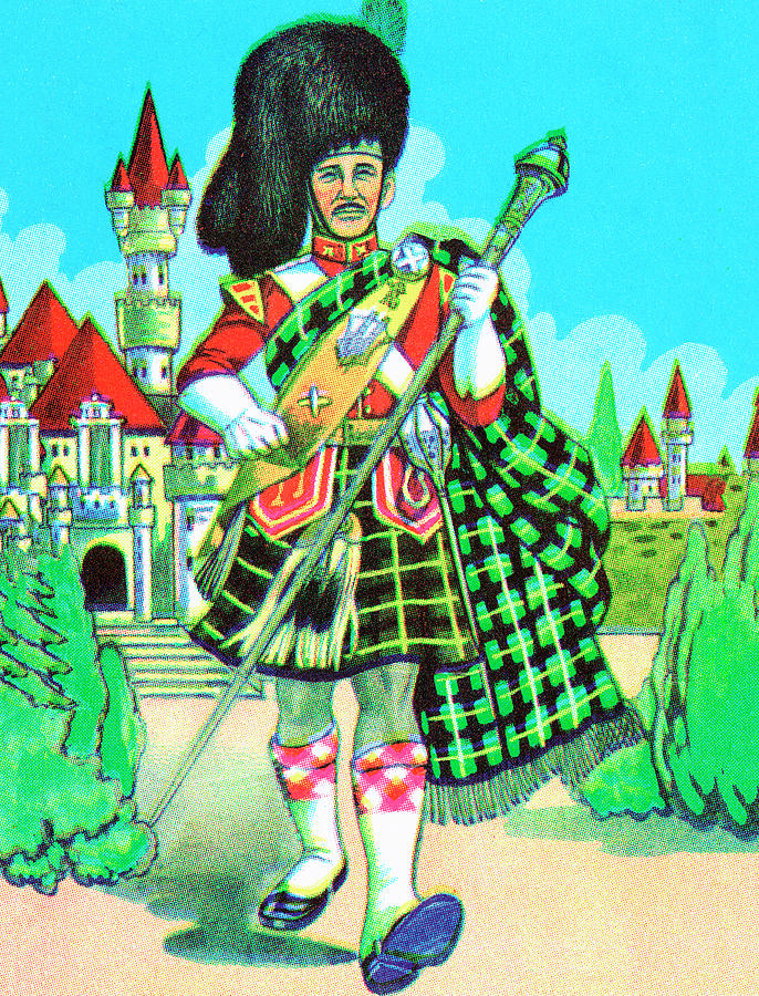 Castle Drawing - Scottish Man in Traditional Costume by CSA Images