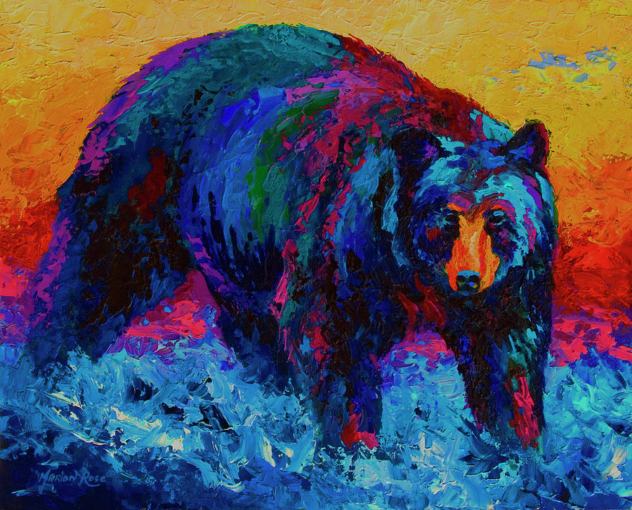 Wildlife Painting - Scouting Fish Black Bear by Marion Rose