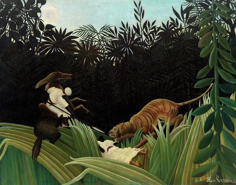 Henri Rousseau Painting - Scouts Attacked by a Tiger, 1904 by Henri Rousseau