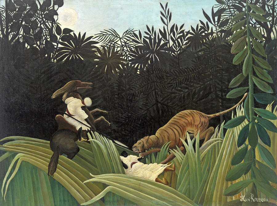 Scouts Attacked by a Tiger Painting by Henri Rousseau
