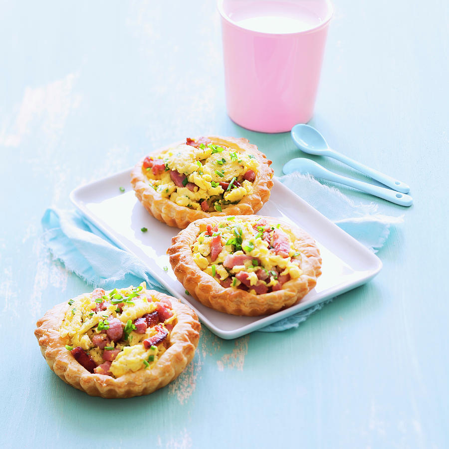 Scrambled Egg And Diced Bacon Tartlets Photograph by Roche