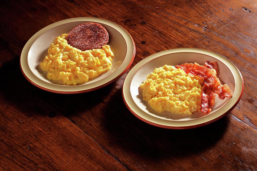 Scrambled Egg With Sausage And With Crispy Bacon Photograph by Colin Cooke