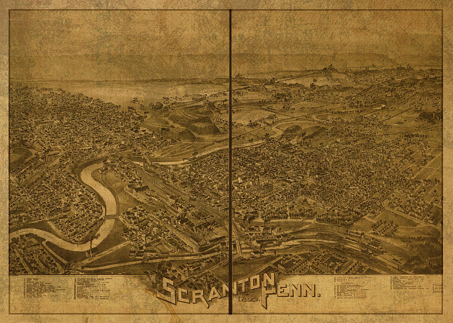 Vintage Mixed Media - Scranton Pennsylvania Vintage City Street Map 1890 by Design Turnpike