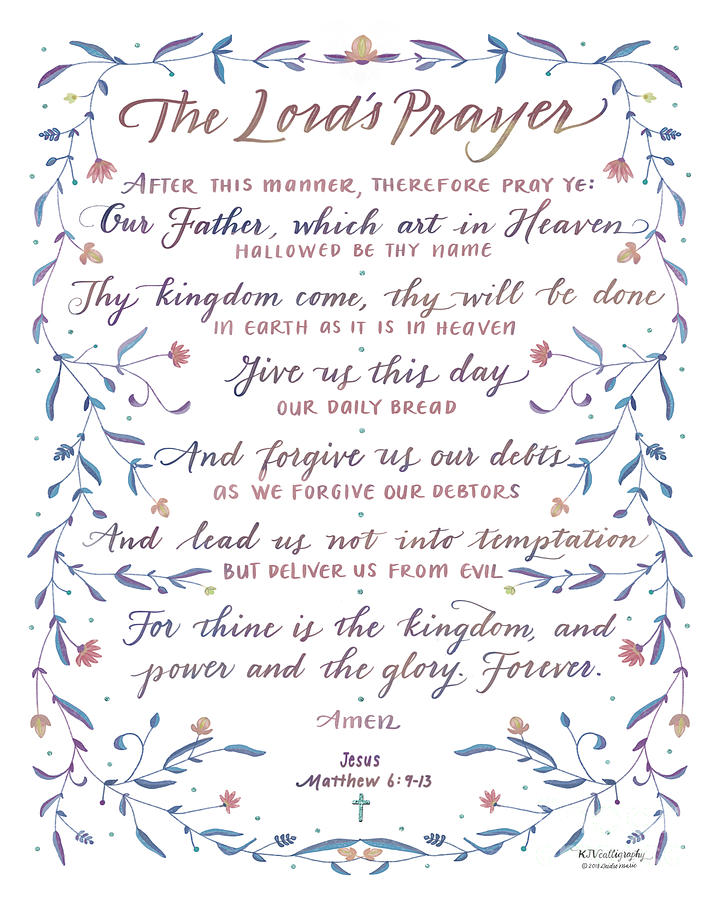 Scripture Art Of Matthew 6 V 9 13 Kjv The Lord S Prayer Plum Mixed Media By Kjv Calligraphy