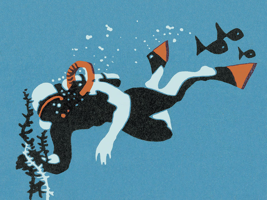 Scuba diver underwater. Vector drawing - Stock Illustration [87001650] -  PIXTA