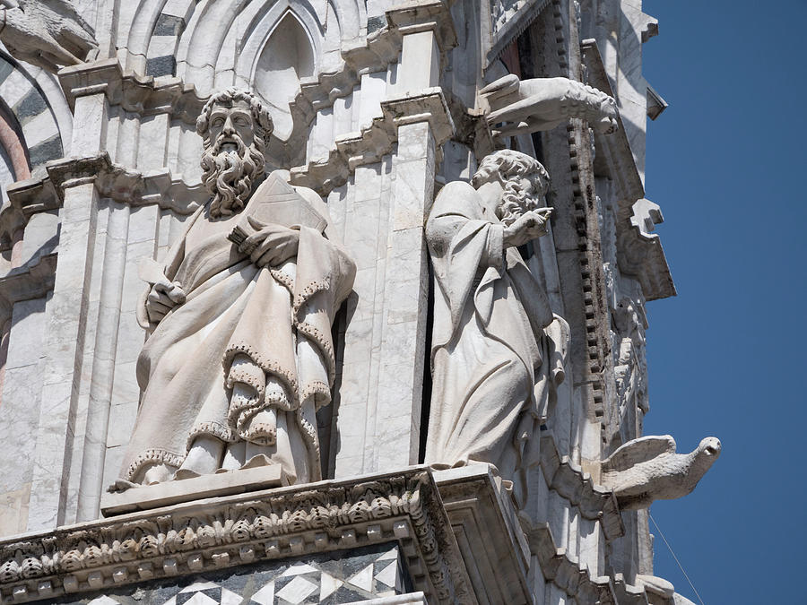Romanesque Photograph - Sculptures of philiophers on exterior of Siena Cathedral by Tosca Weijers