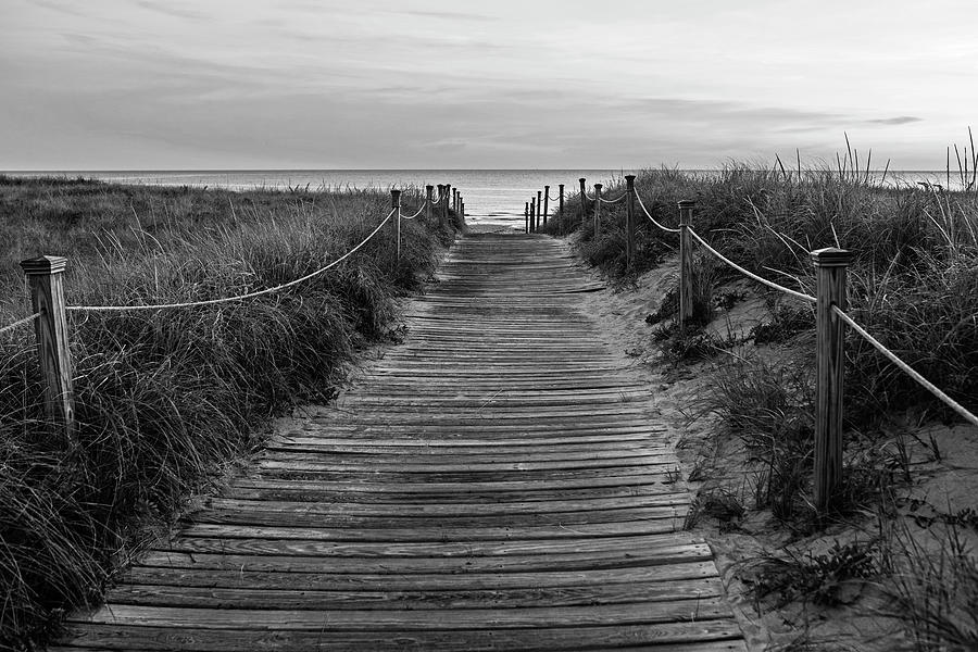 Scusset Beach State Reservation Sunrise Sandwich MA Cape Cod Walkway Black and White Photograph by Toby McGuire
