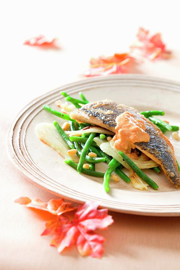 Fish Photograph - Sea Bass With Green Beans And Tomato Sauce by Lerner, Danny