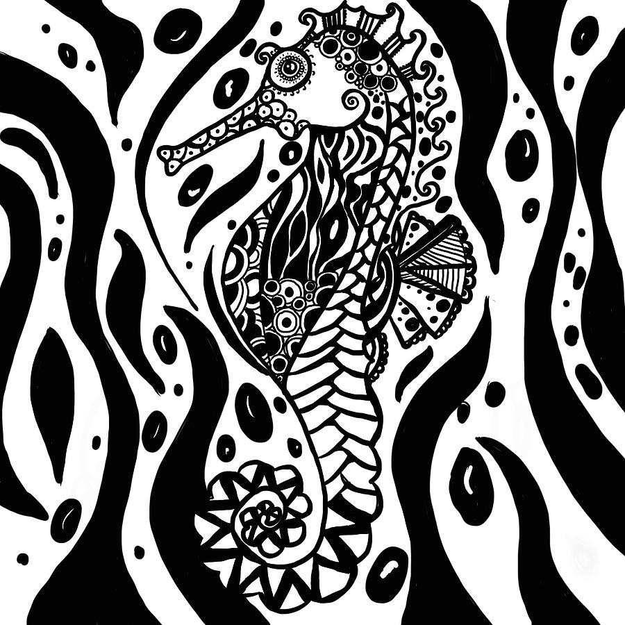 Sea horse Black and White Drawing by Patricia Piotrak