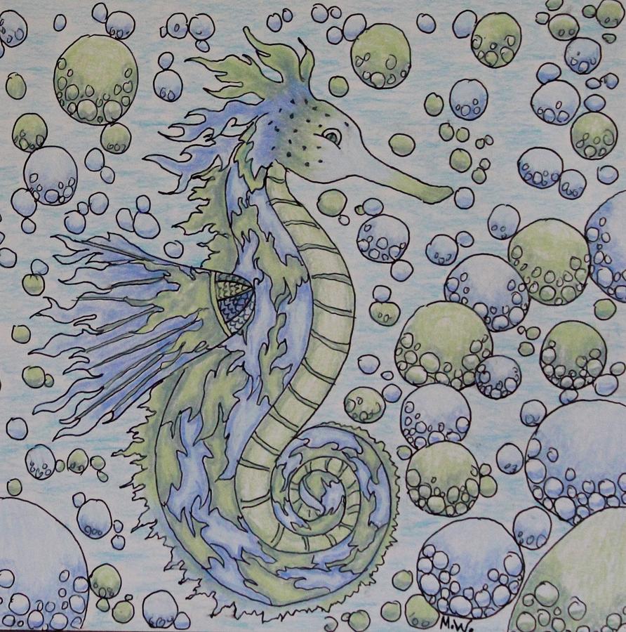 Sea horse bubbles Drawing by Megan Walsh