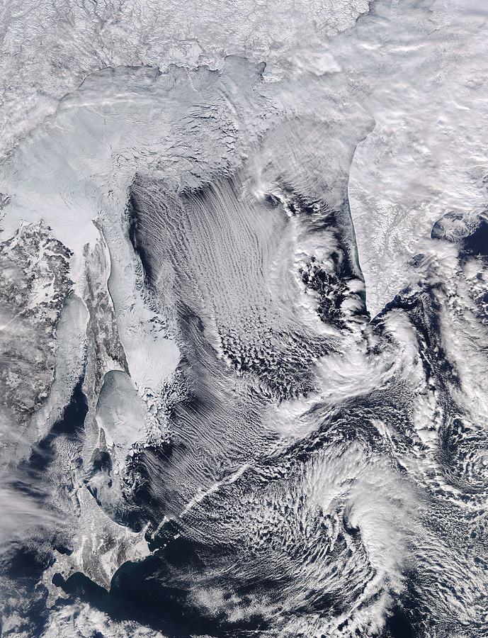 Sea Ice and Cloud Streets in the Sea of Okhotsk Painting by Celestial Images
