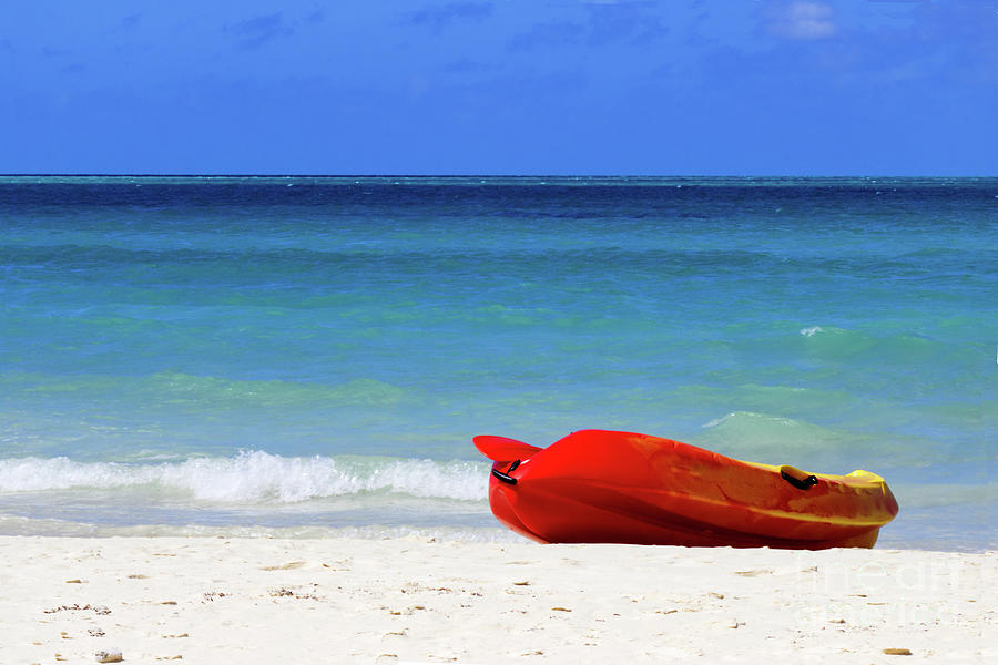 Summer Photograph - Sea kayak on a beach in the Caribbeans by Celine Bisson