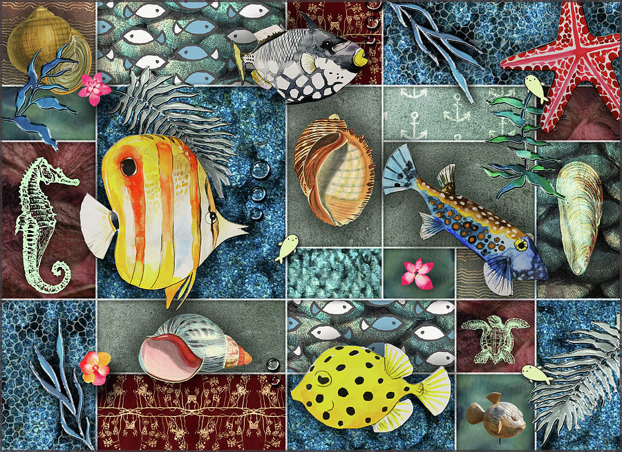 Sea Life Collage Digital Art by Linda Carruth