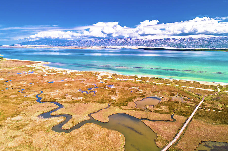 Sea marshes and shallow sand beach of Nin aerial view Photograph by Brch Photography
