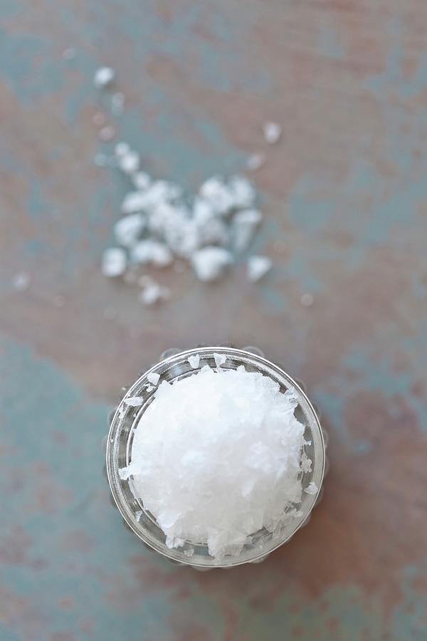 Sea Salt Flakes In A Glass seen From Above Photograph by Isolda Delgado Mora