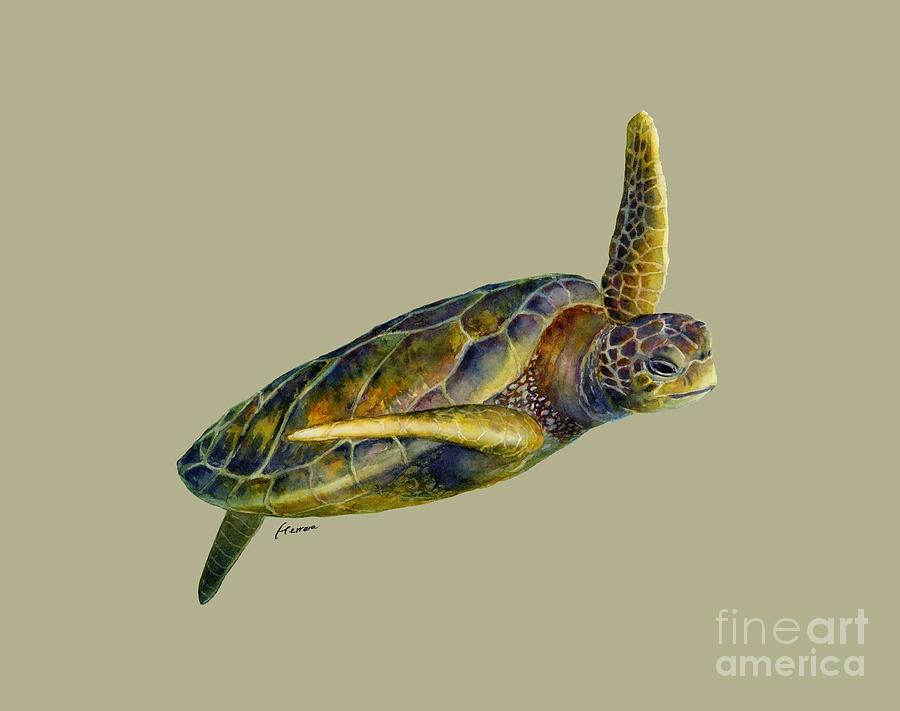 Underwater Painting - Sea Turtle 2-Solid background by Hailey E Herrera
