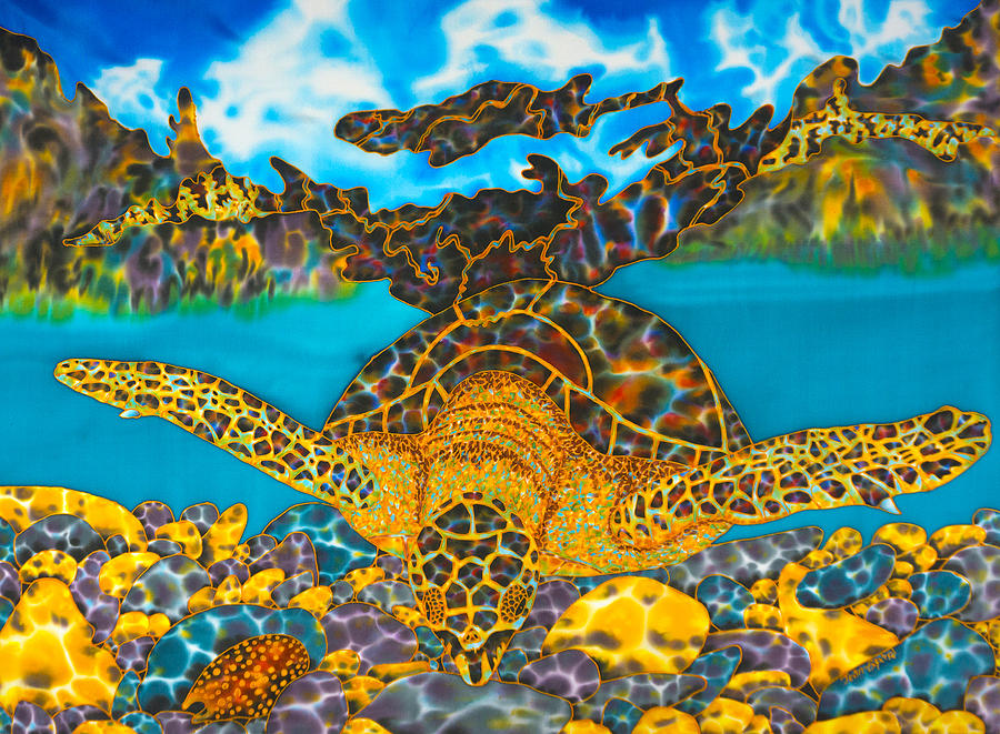 Sea Turtle and Atlantic Cowrie Shell Painting by Daniel Jean-Baptiste