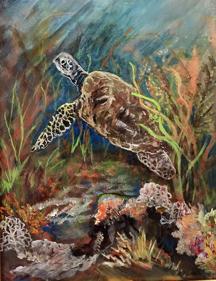Sea Turtle in the Kelp Painting by Charme Curtin