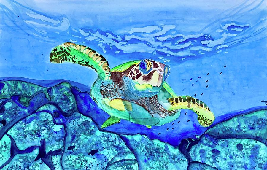 Sea Turtle Painting by Janet Chalif - Fine Art America