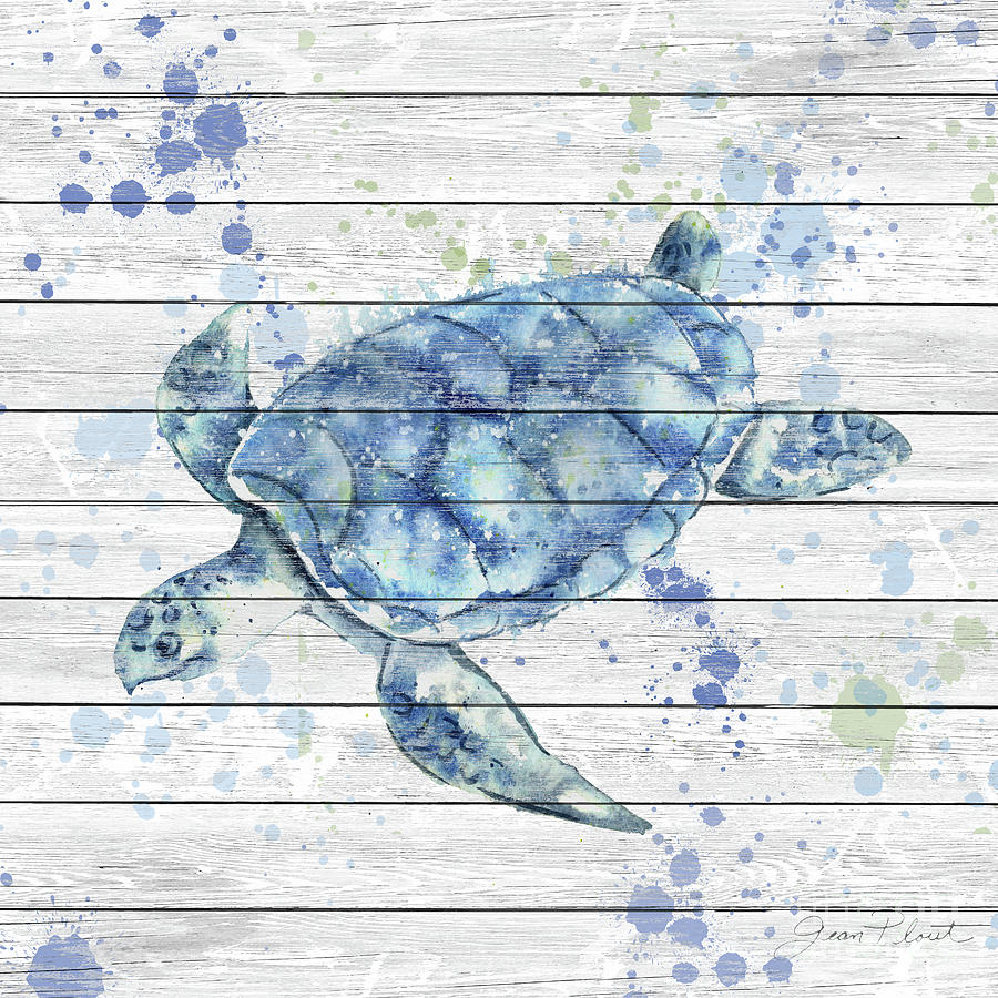 Sea Turtle On Wood A  Painting by Jean Plout