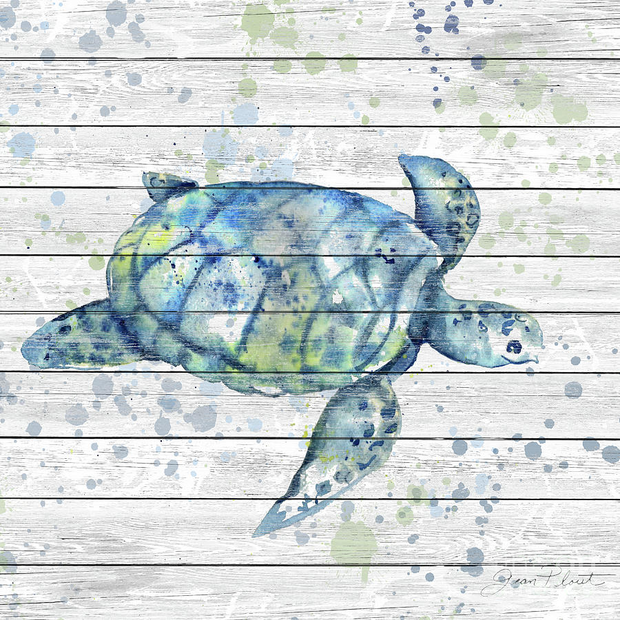 Sea Turtle On Wood B Painting by Jean Plout