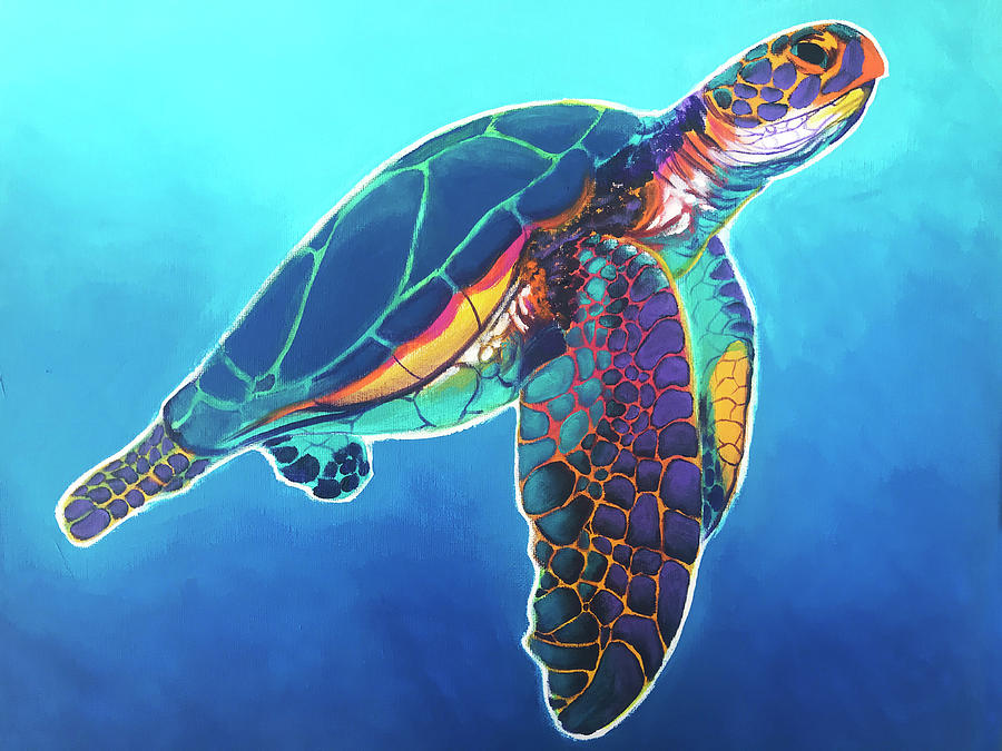 Sea Turtle - Rainbow Painting by Dawgart - Pixels