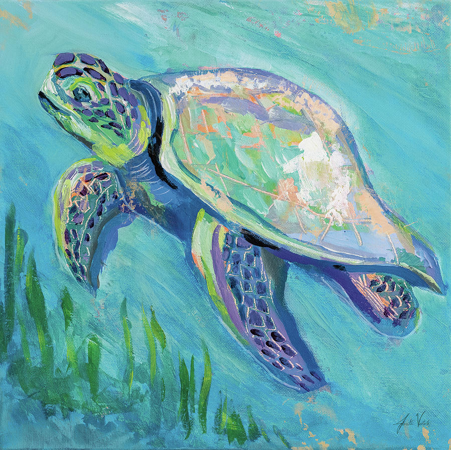 Sea Turtle Swim Light Flipped Painting by Jeanette Vertentes - Fine Art ...