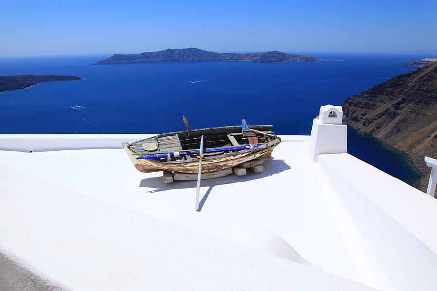 Scenic View Of Mediterranean Sea And Sky From A Boat In Santorini