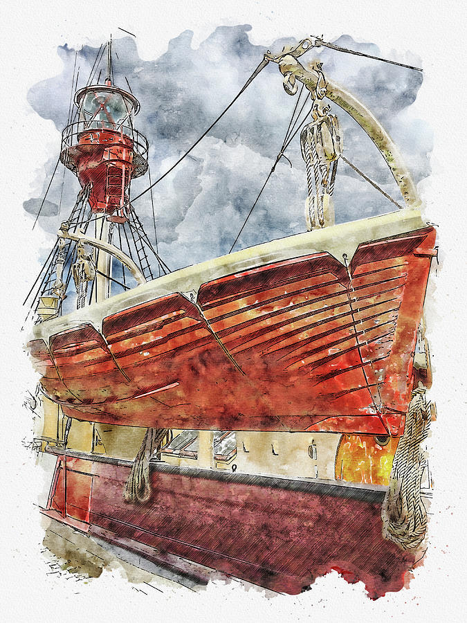 Sea #watercolor #sketch #sea #boat Digital Art by TintoDesigns