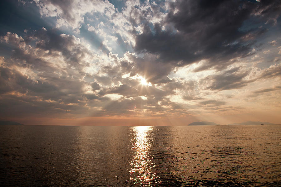 Nature Digital Art - Sea With Sun Reflected In Water, Milazzo, Sicily, Italy, Europe by Walter Zerla