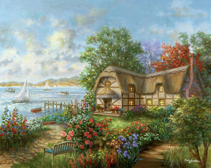 Cottage Painting - Seacove Cottage by Nicky Boehme