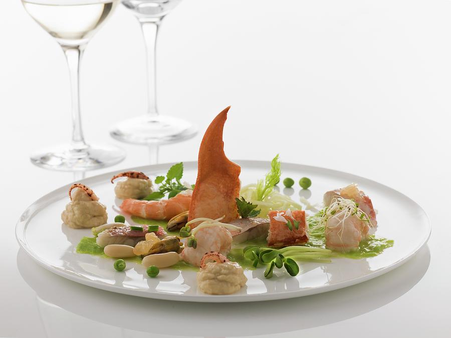 Seafood Dish With Artichoke Puree Photograph by Gelberger