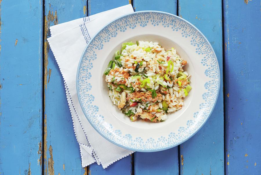 Seafood Risotto With Parsley, Spring Onions And Peppers Photograph by Charlotte Tolhurst