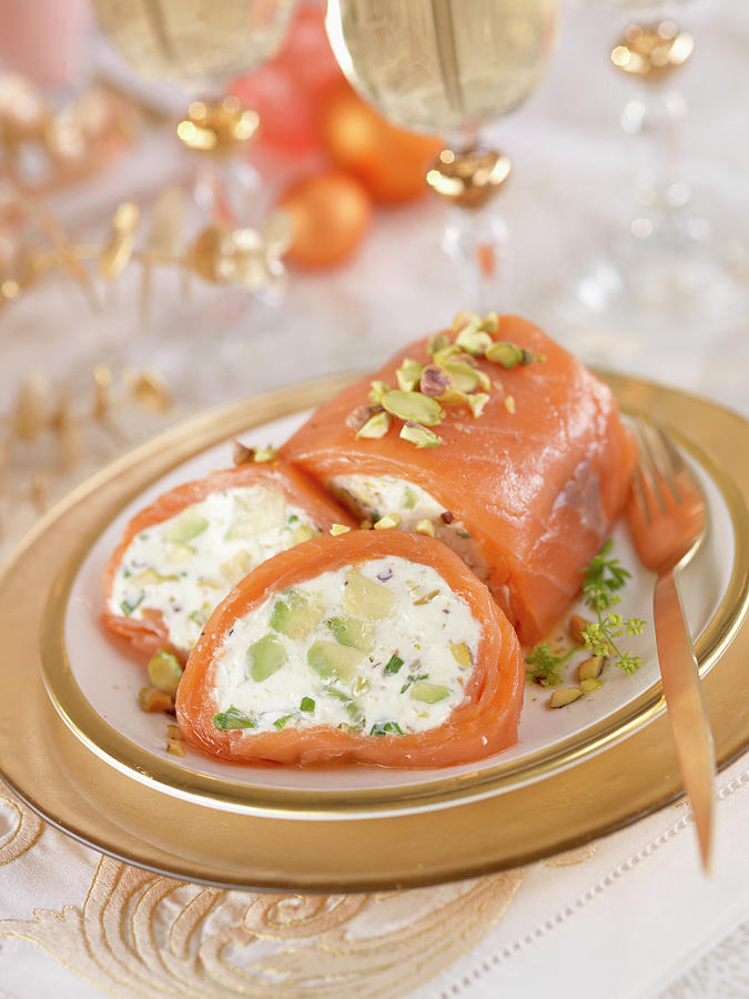 Seafood Roll Stuffed With Goats Cheese, Avocado And Pistachios Photograph by Rivire