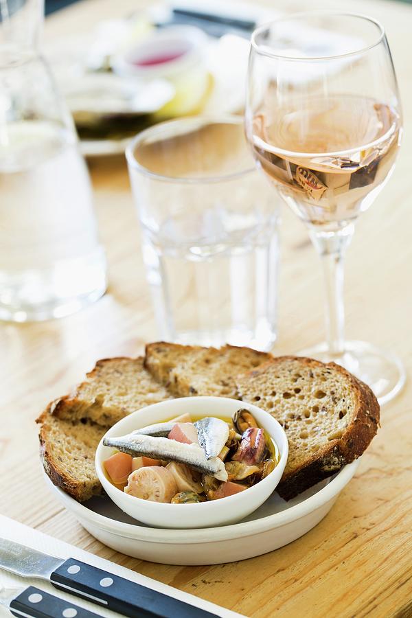 Seafood Salad With Bread At The Outlaws Fish Kitchen In Port Isaac cornwall, England Photograph by Jalag / Sren Gammelmark