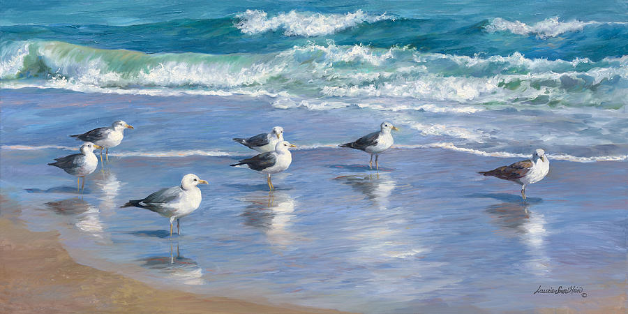 Bird Painting - Seagulls Conference by Laurie Snow Hein