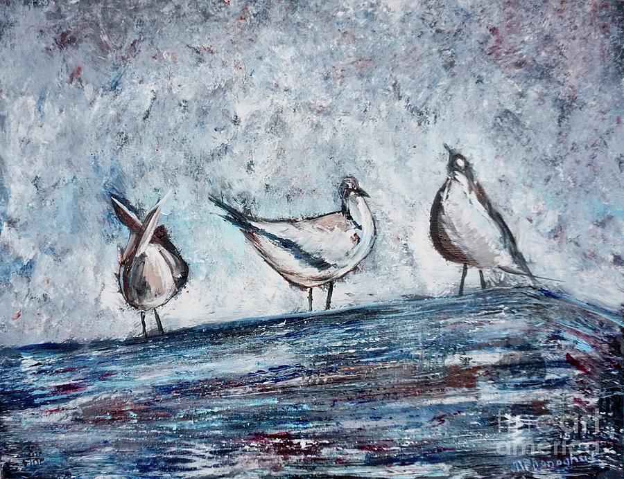 Seagull Painting - Seagulls on a Roof by Patty Donoghue