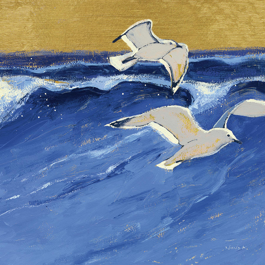 Bird Painting - Seagulls With Gold Sky IIi by Shirley Novak