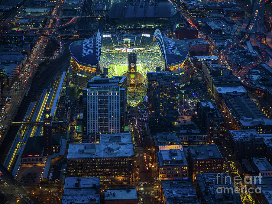 Seahawks in Sodo Night Game at Century Link Photograph by Mike Reid