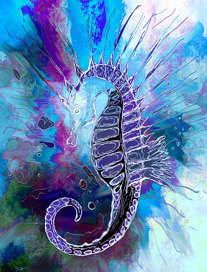 Seahorse Divinity Drawing by Abstract Angel Artist Stephen K