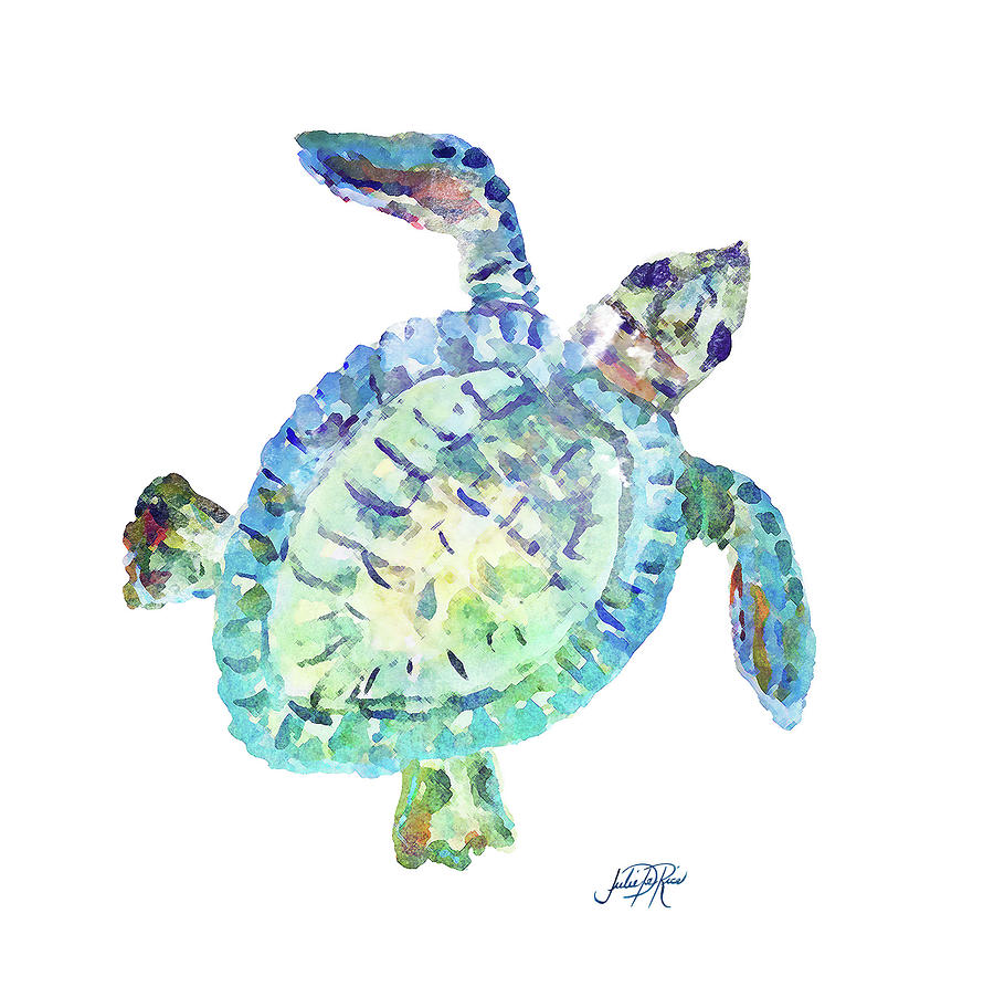 Sealife In Blues I (turtle) Painting by South Social D