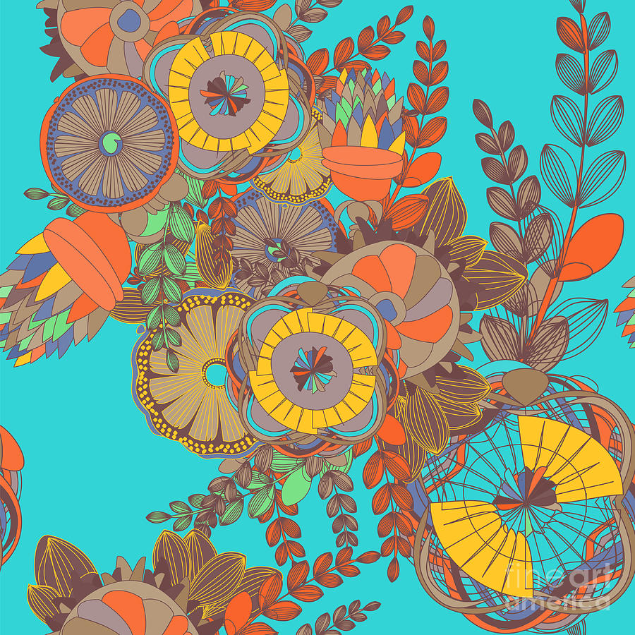 Bohemian Digital Art - Seamless Floral Doodle Pattern by Nicemosaic